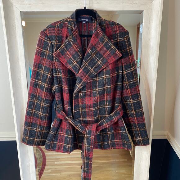 Evan-Picone Red plaid belted jacket size Petite Large - Picture 4 of 8
